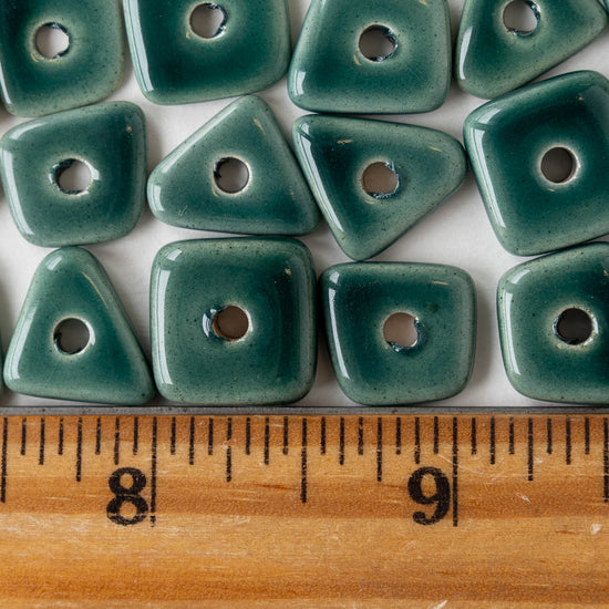 Glazed Ceramic Irregular Chip beads - Teal - 10 or 30 beads