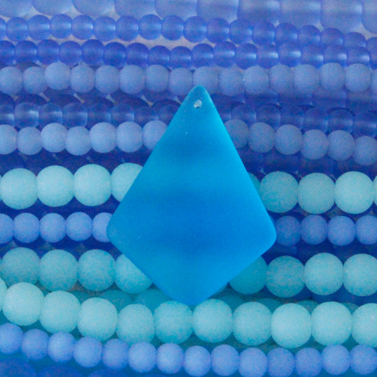 26x36mm Frosted Glass Diamond Pendants - Aqua - 2 or 6 Beads