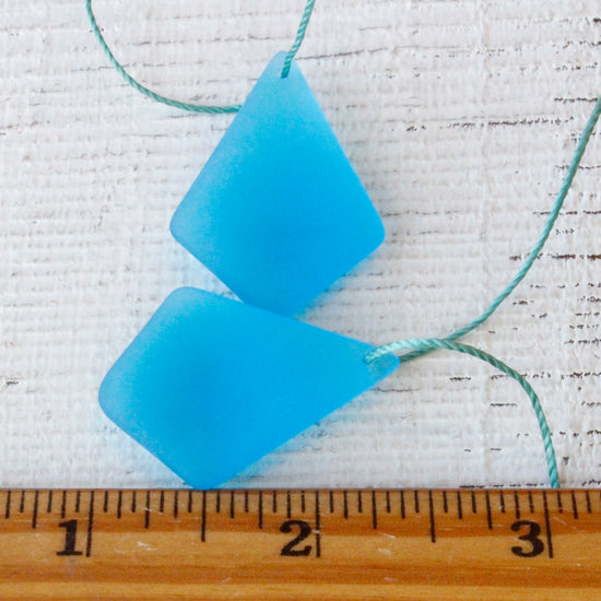26x36mm Frosted Glass Diamond Pendants - Aqua - 2 or 6 Beads