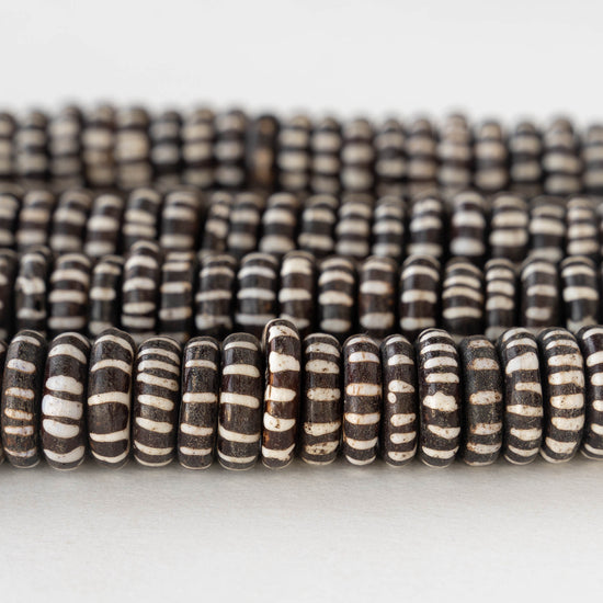 15mm Rondelle Bone Beads - Stripes - 10