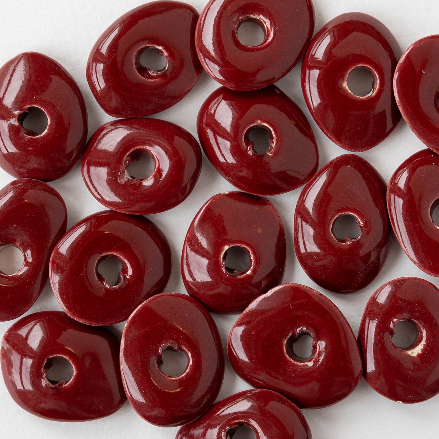 Glazed Ceramic Disk Beads - Red - 10 or 30 beads