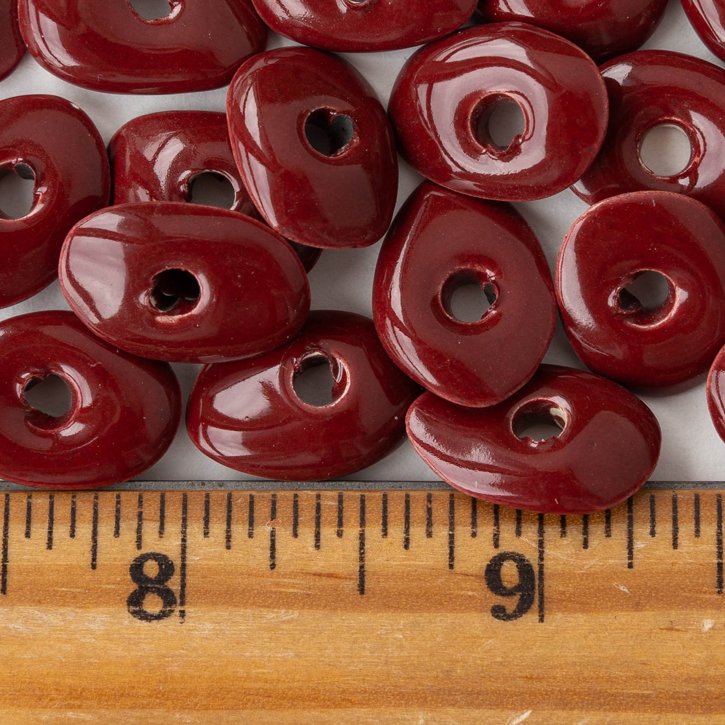 Glazed Ceramic Disk Beads - Red - 10 or 30 beads