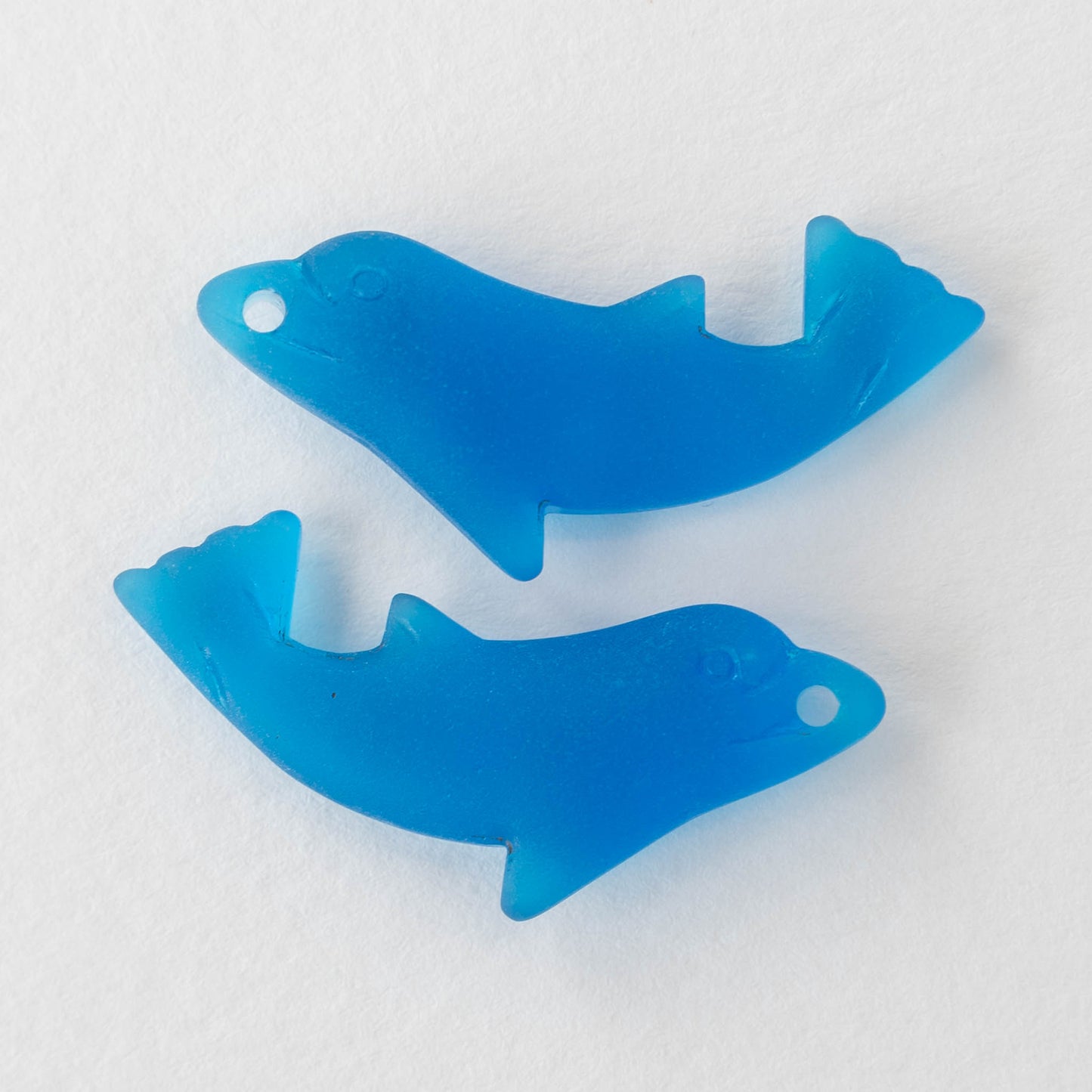 Frosted Glass Dolphin Pendant - Azure Blue - 4 Beads