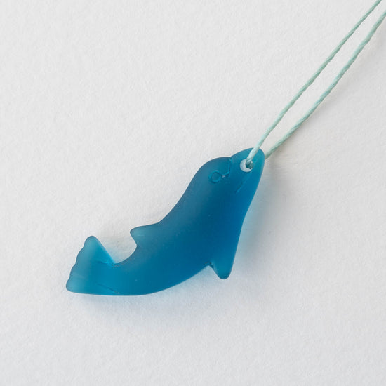 Frosted Glass Dolphin Pendant - Teal - 4 Beads