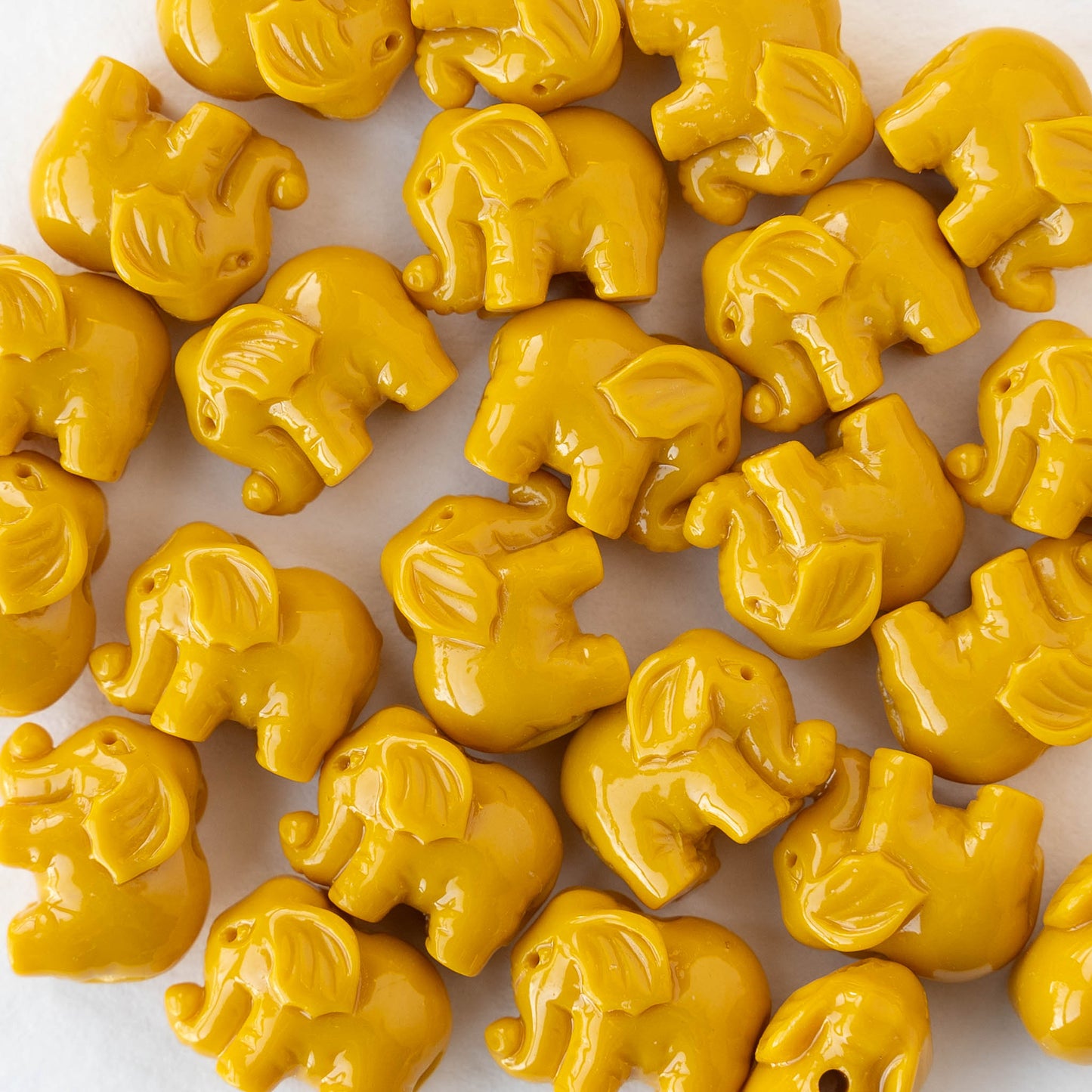 Elephant Beads - Opaque Mustard Yellow - 6 Beads