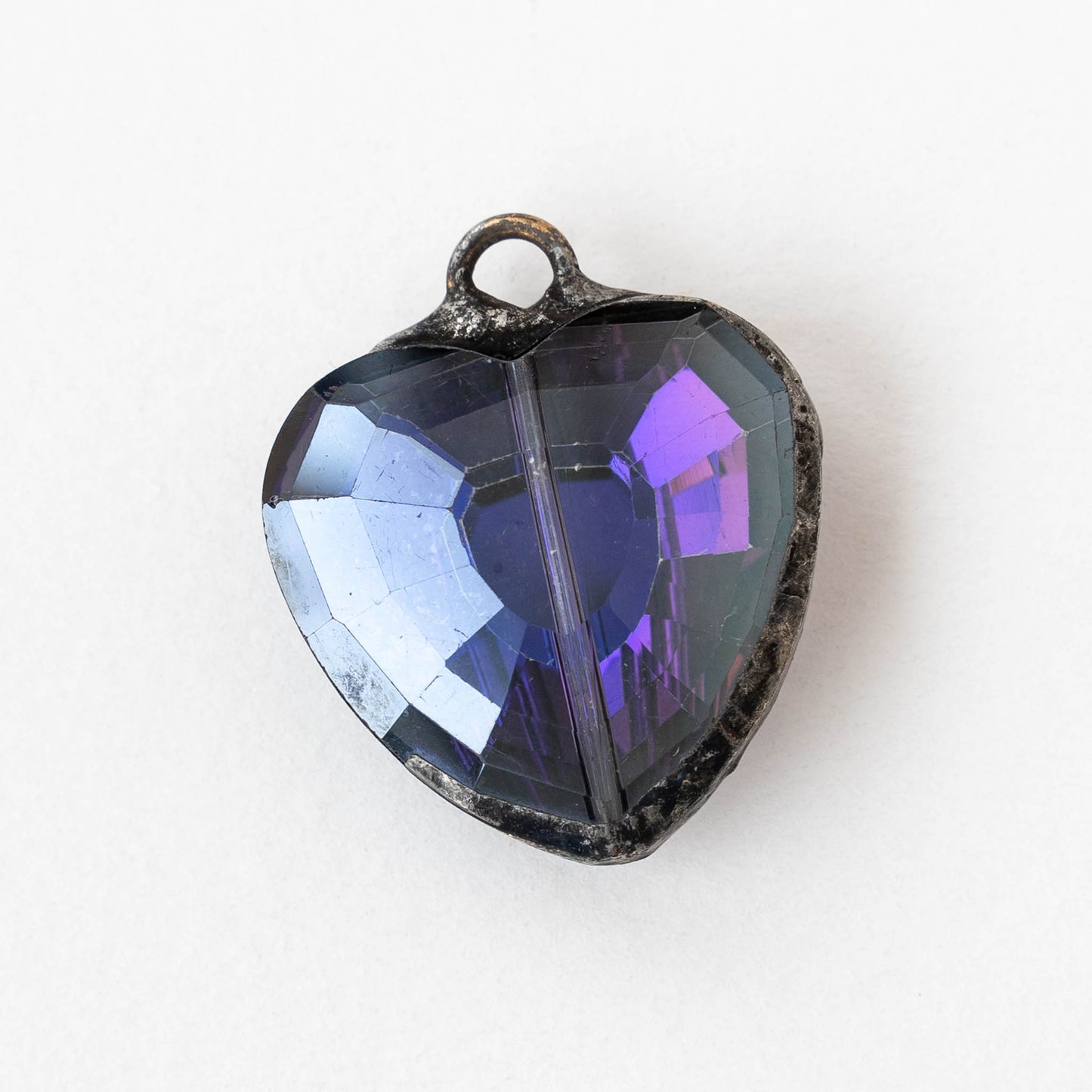 Soldered Faceted Crystal Glass Heart Pendant 33mm - 1 piece