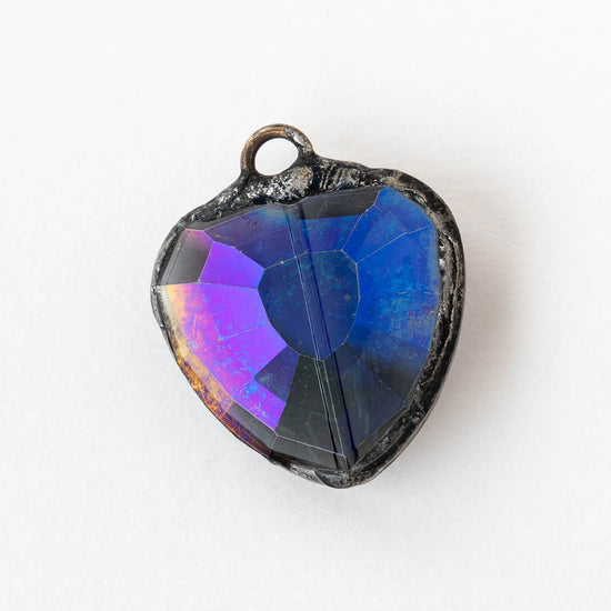 Soldered Faceted Crystal Glass Heart Pendant 33mm - 1 piece