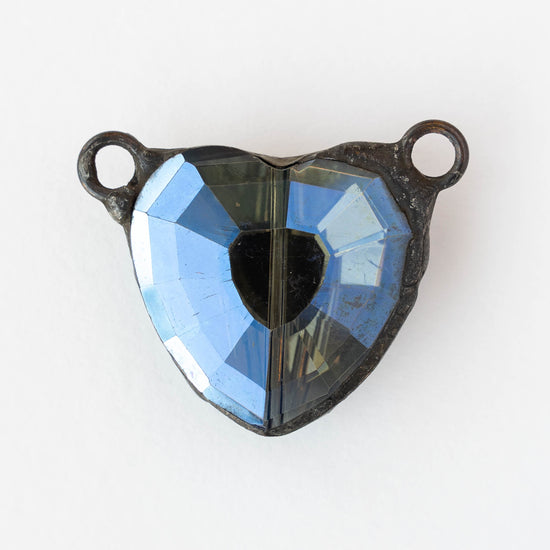 Faceted Crystal Heart Pendant Connector - Blue - 1 piece