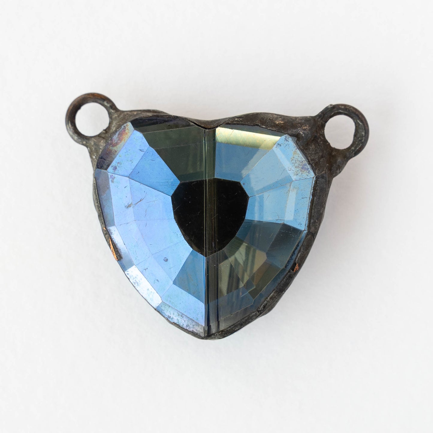 Faceted Crystal Heart Pendant Connector - Blue - 1 piece