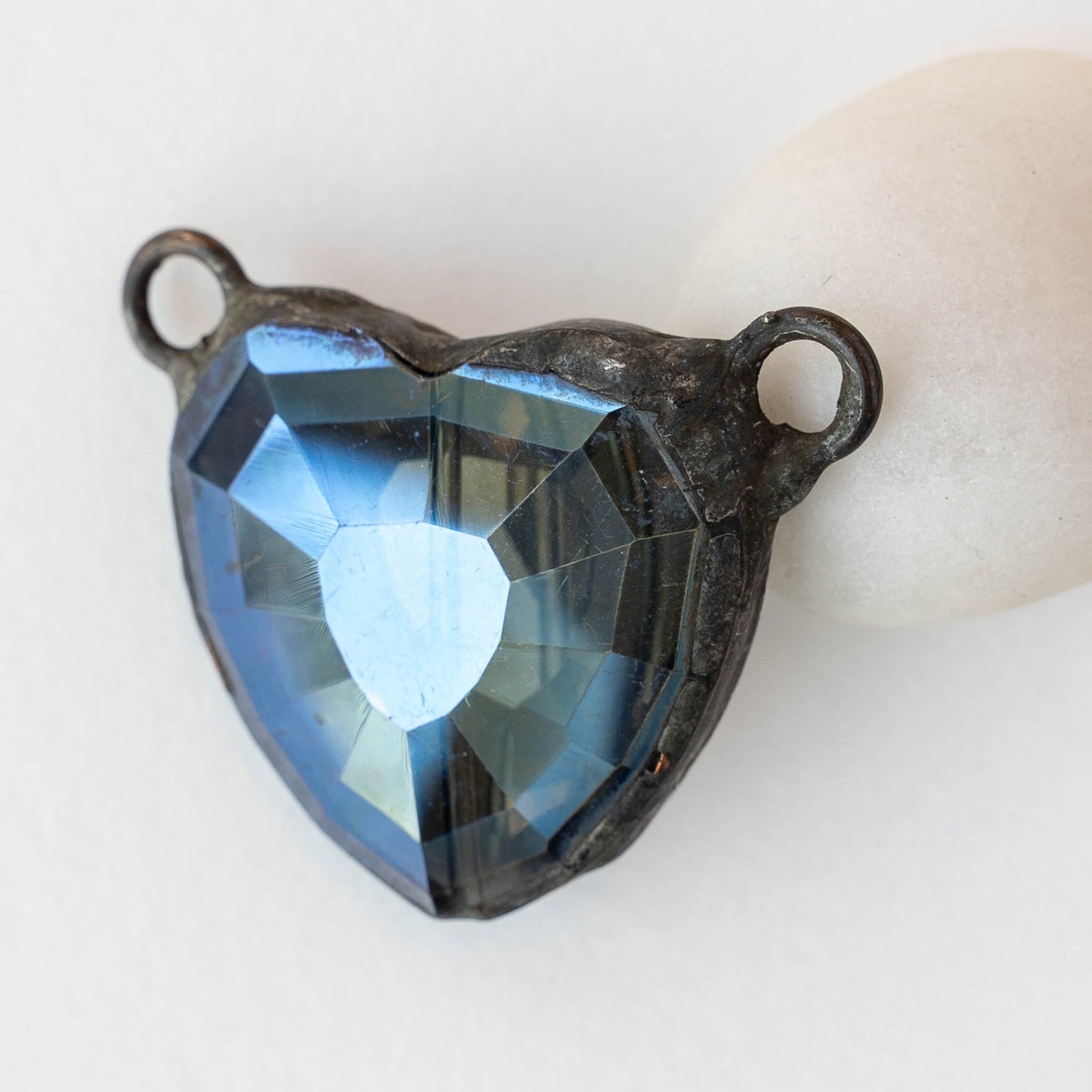 Faceted Crystal Heart Pendant Connector - Blue - 1 piece