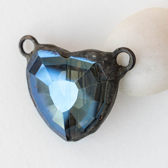 Faceted Crystal Heart Pendant Connector - Blue - 1 piece
