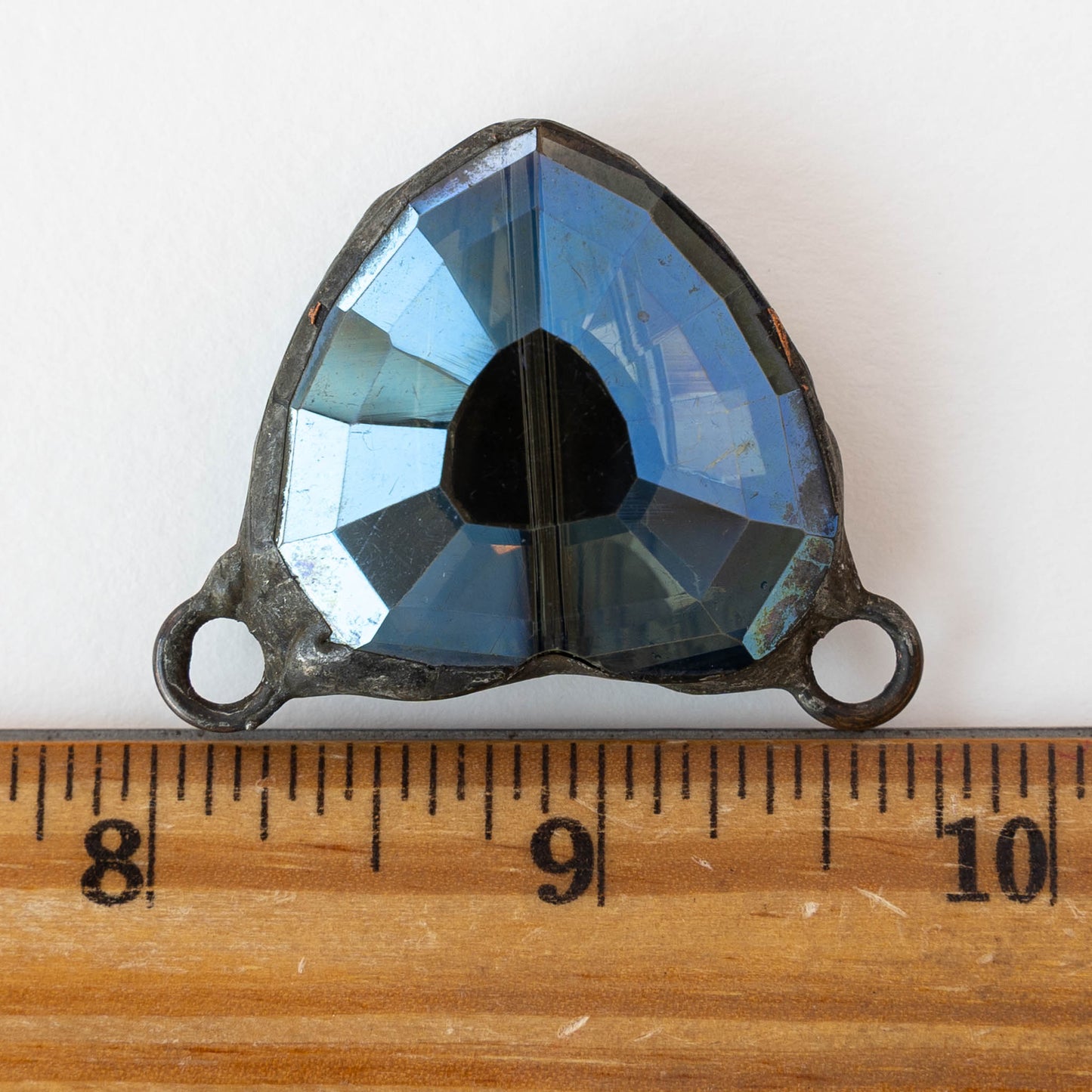 Faceted Crystal Heart Pendant Connector - Blue - 1 piece