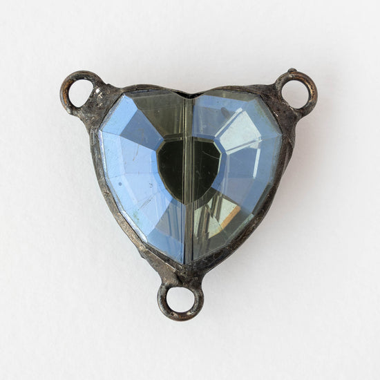 Faceted Crystal Heart 3-Hole Connector - Blue - 1 piece