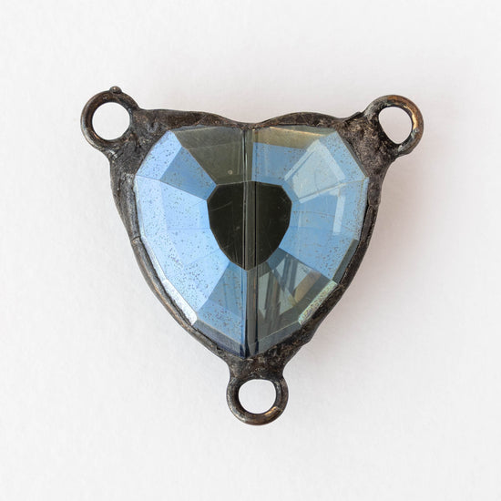Faceted Crystal Heart 3-Hole Connector - Blue - 1 piece