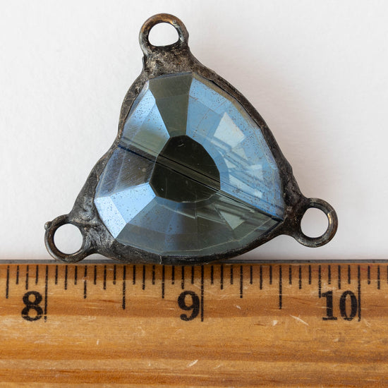 Faceted Crystal Heart 3-Hole Connector - Blue - 1 piece