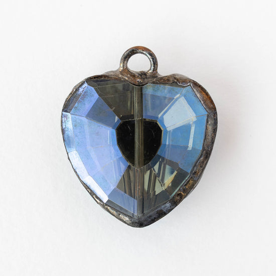 Soldered Faceted Crystal Glass Heart Pendant - Blue - 1 piece