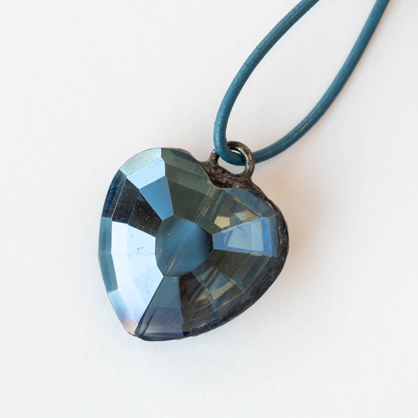 Soldered Faceted Crystal Glass Heart Pendant - Blue - 1 piece
