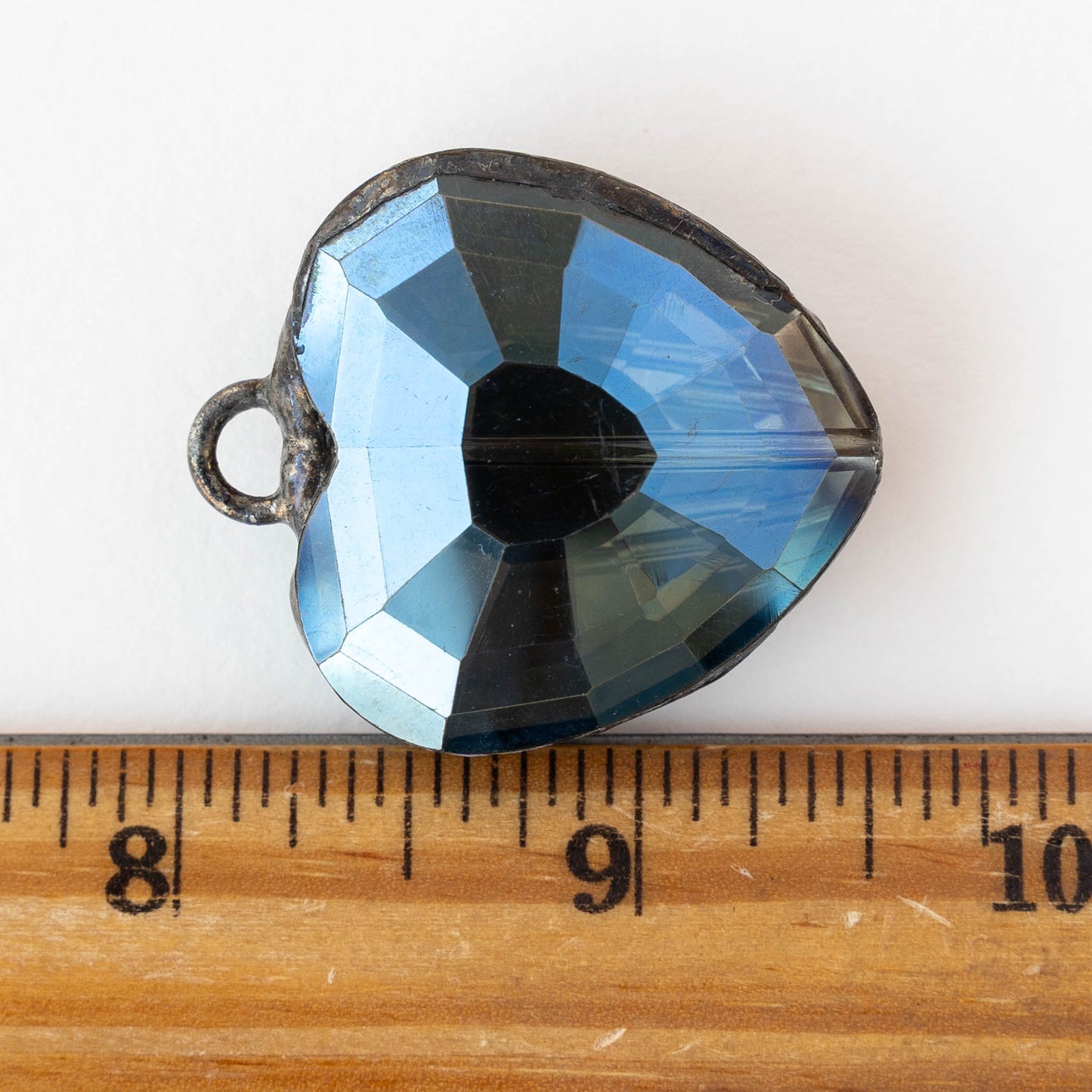 Soldered Faceted Crystal Glass Heart Pendant - Blue - 1 piece