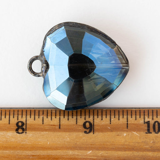 Soldered Faceted Crystal Glass Heart Pendant - Blue - 1 piece