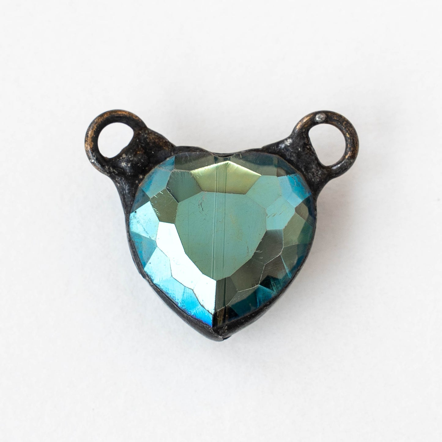 Faceted Crystal Heart Pendant Connector - Blue Green Gray - 22mm - 1 piece
