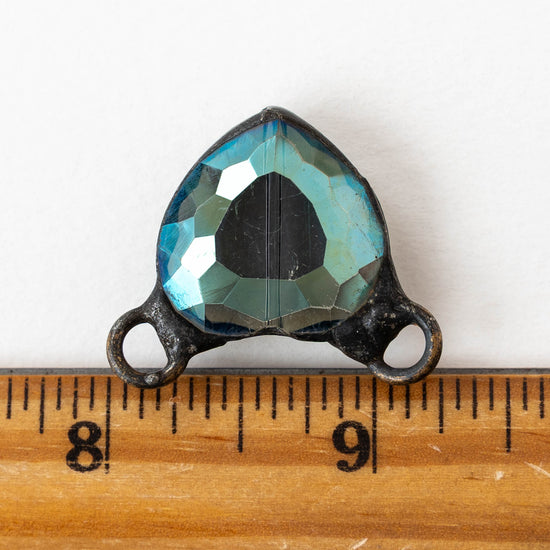 Faceted Crystal Heart Pendant Connector - Blue Green Gray - 22mm - 1 piece