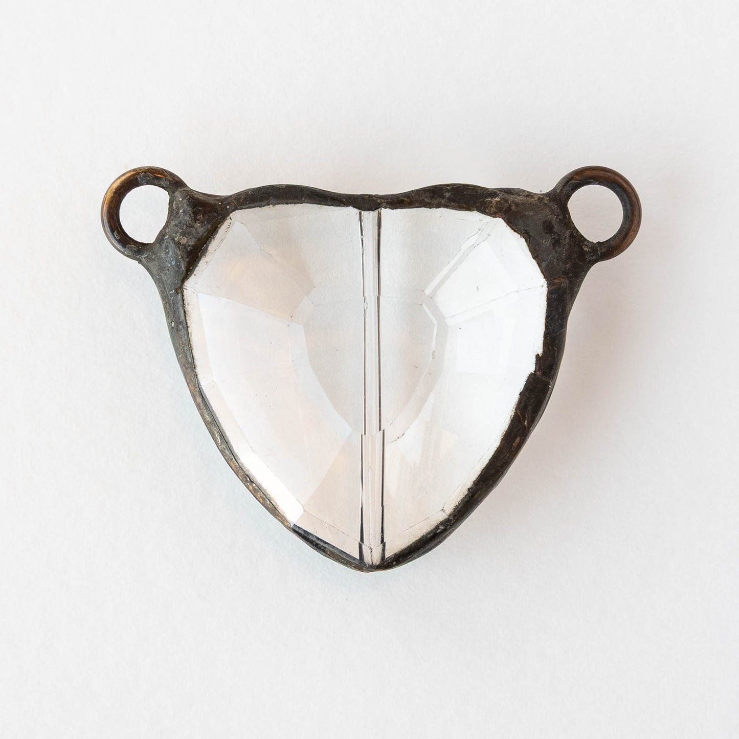 Faceted Crystal Heart Pendant Connector - Crystal - 1 piece