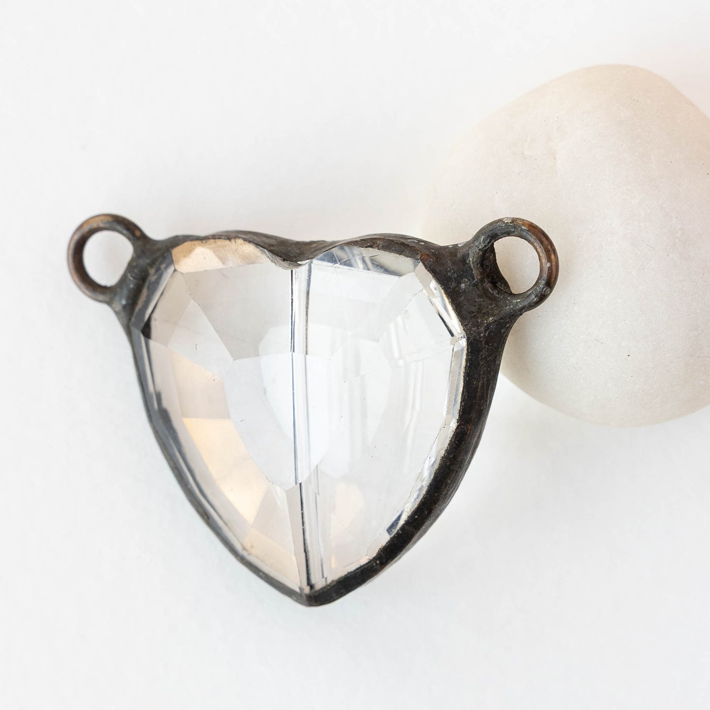 Faceted Crystal Heart Pendant Connector - Crystal - 1 piece
