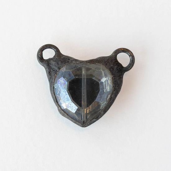 Faceted Crystal Heart Pendant Connector - Gray - 1 piece