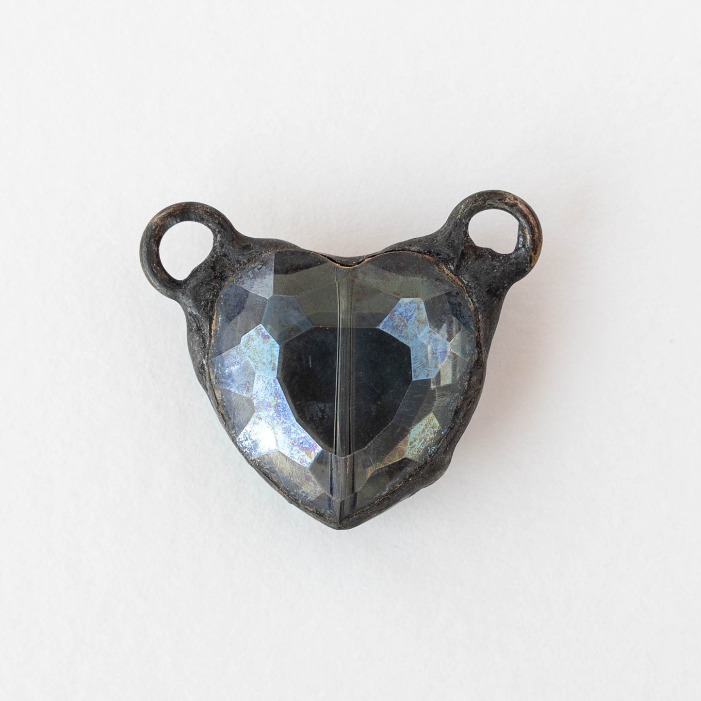 Faceted Crystal Heart Pendant Connector - Gray - 1 piece