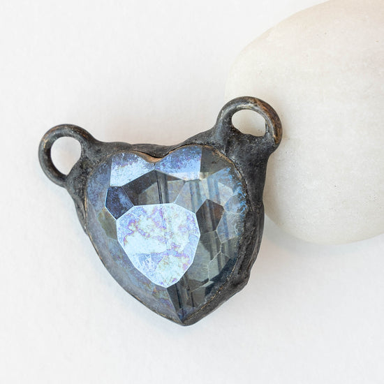 Faceted Crystal Heart Pendant Connector - Gray - 1 piece
