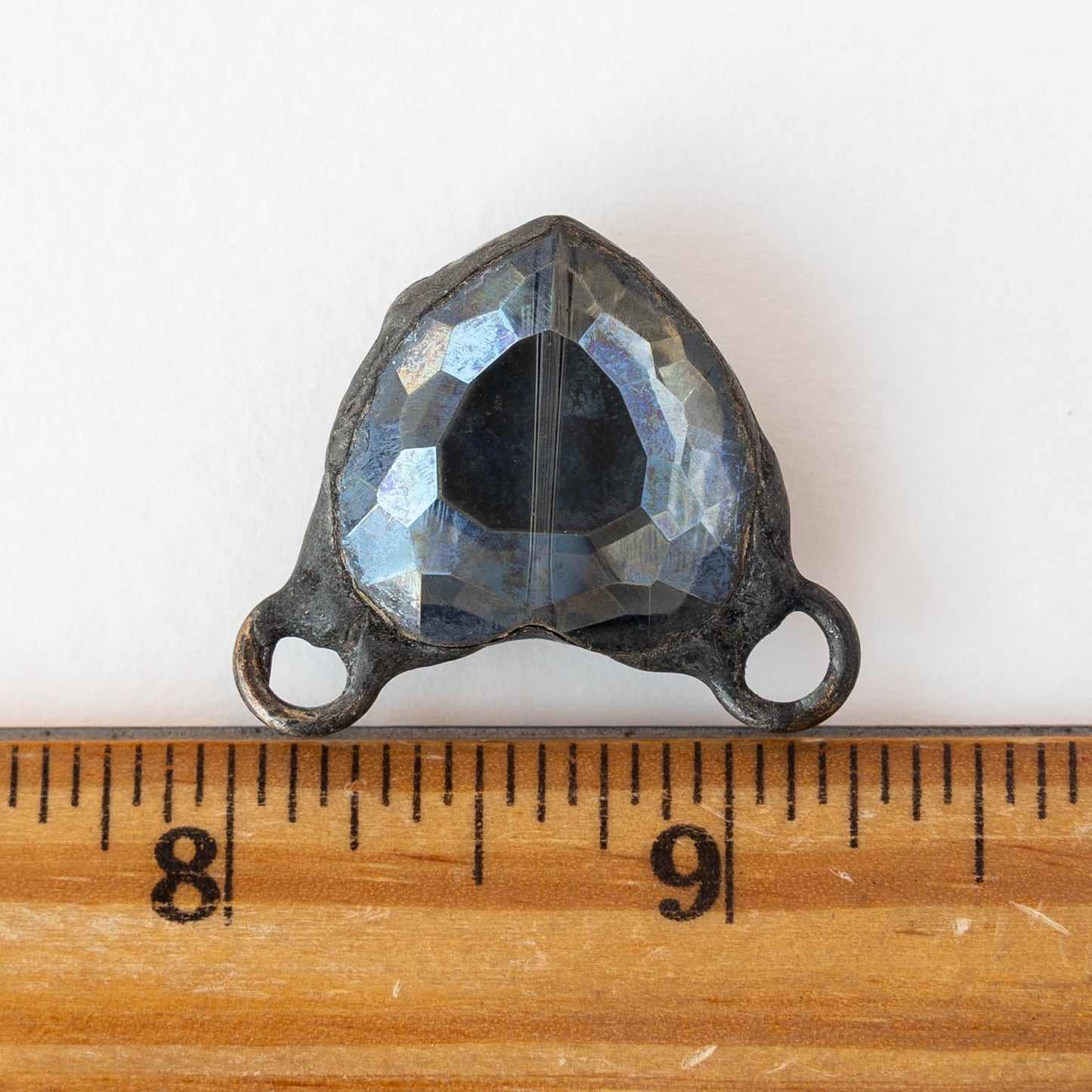 Faceted Crystal Heart Pendant Connector - Gray - 1 piece