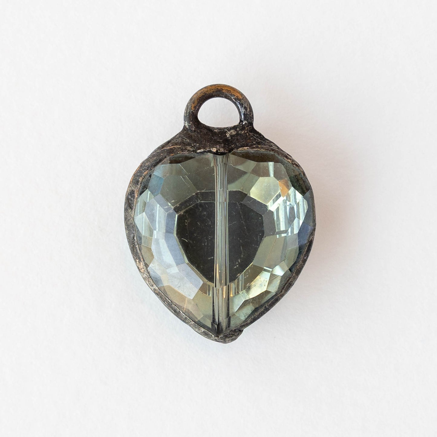 Soldered Faceted Crystal Glass Heart Pendant - Green - 1 piece