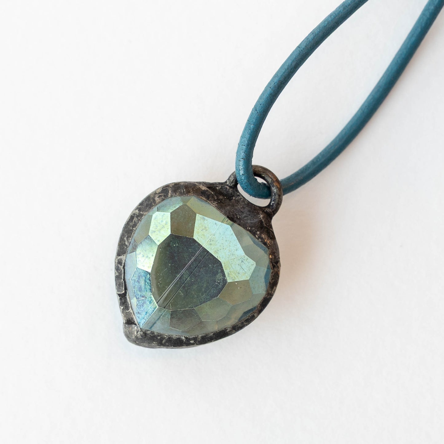 Soldered Faceted Crystal Glass Heart Pendant - Green - 1 piece