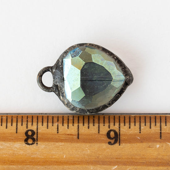 Soldered Faceted Crystal Glass Heart Pendant - Green - 1 piece