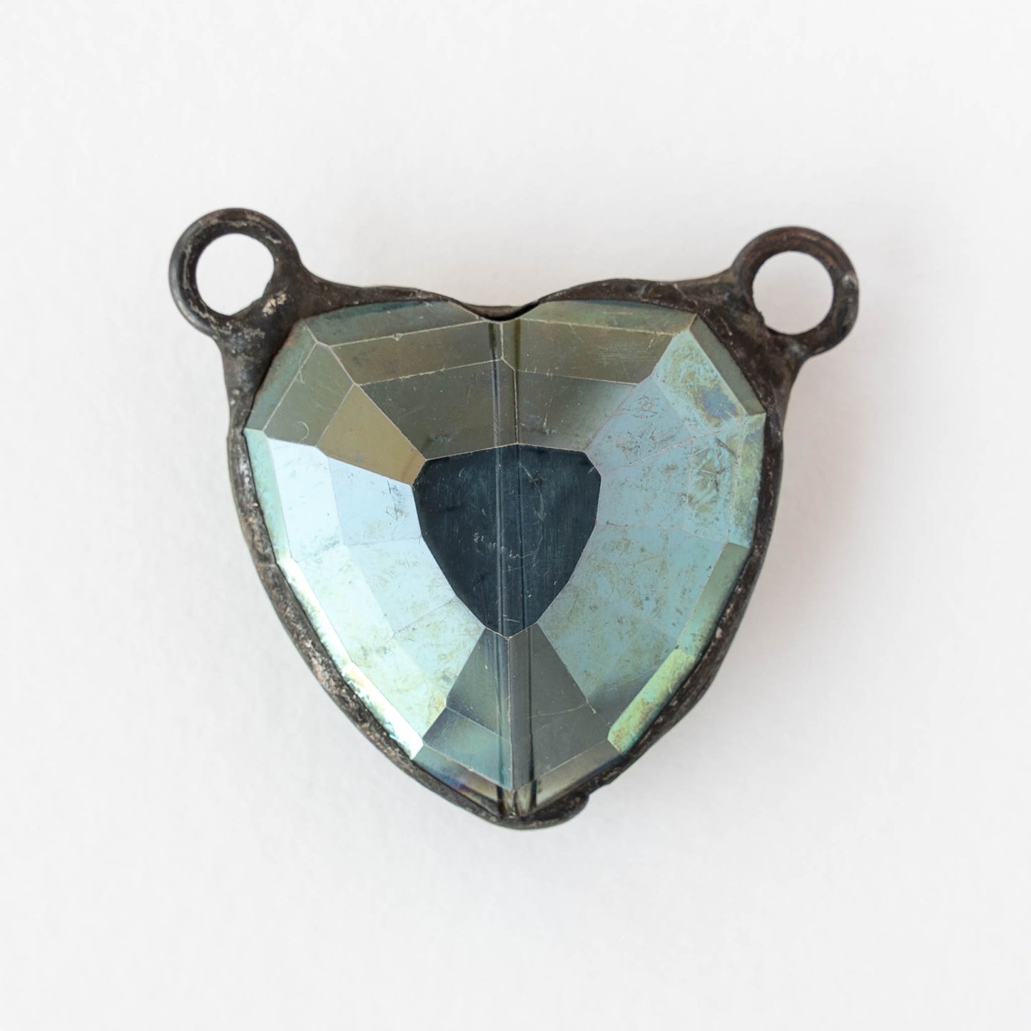 Faceted Crystal Heart Pendant Connector - Yellow Green - 1 piece