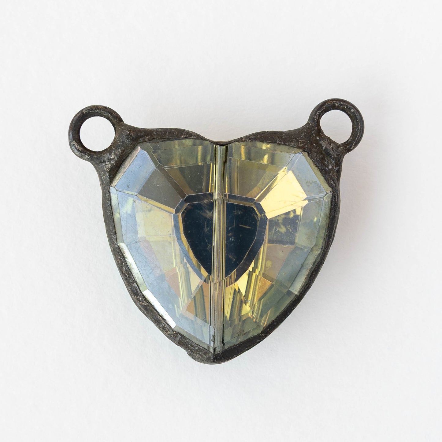 Faceted Crystal Heart Pendant Connector - Yellow Green - 1 piece