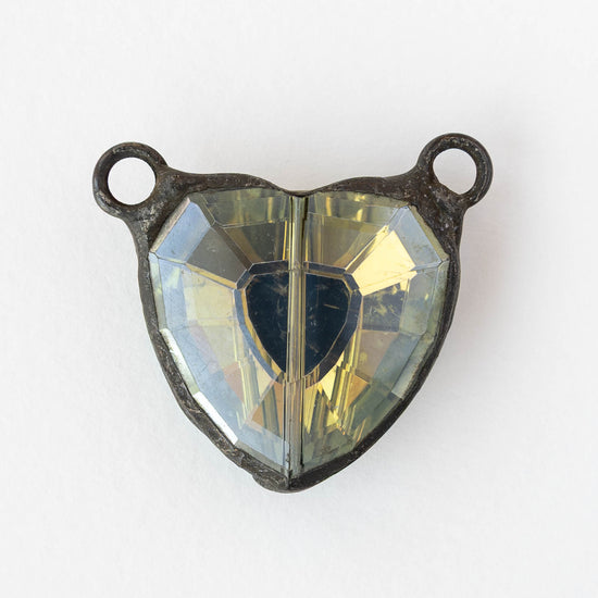 Faceted Crystal Heart Pendant Connector - Yellow Green - 1 piece