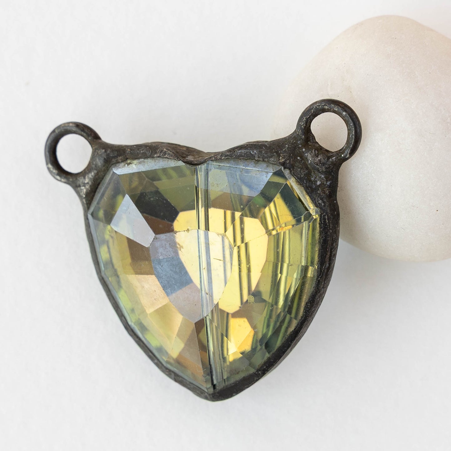 Faceted Crystal Heart Pendant Connector - Yellow Green - 1 piece