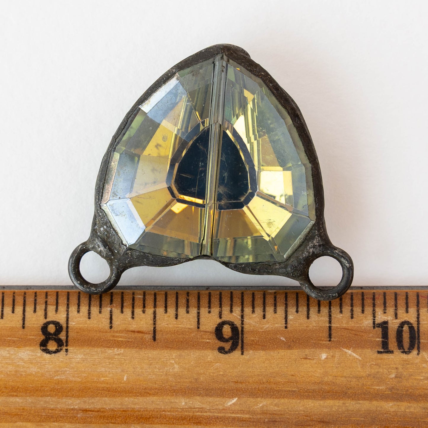 Faceted Crystal Heart Pendant Connector - Yellow Green - 1 piece