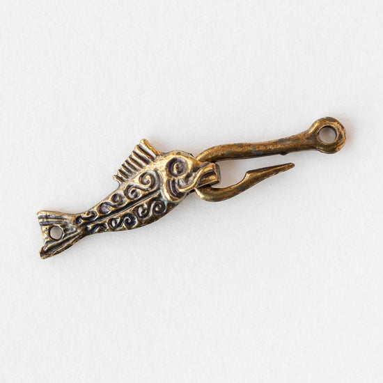 Fish Hook Clasp - Antique Brass - 1 or 4 clasps