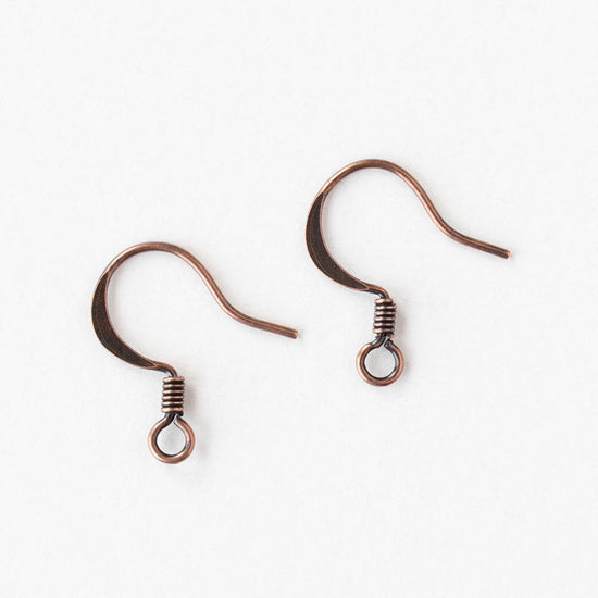 Coiled Fish Hook Ear Wires - Antiqued Copper - 10 or 30 Ear Wires