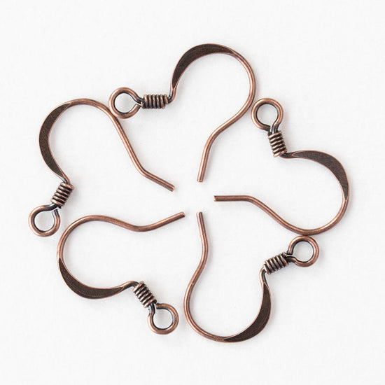 Coiled Fish Hook Ear Wires - Antiqued Copper - 10 or 30 Ear Wires