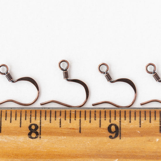 Coiled Fish Hook Ear Wires - Antiqued Copper - 10 or 30 Ear Wires