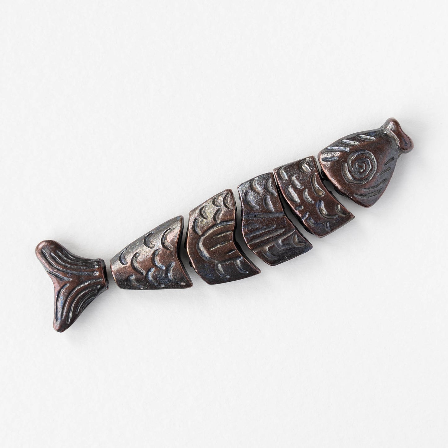 80mm Mykonos Metal Segmented Worry Fish Bead - Antique Copper - 1 Fish