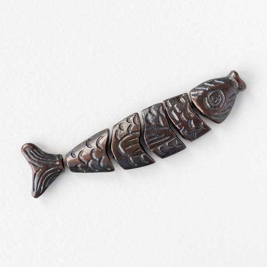 80mm Mykonos Metal Segmented Worry Fish Bead - Antique Copper - 1 Fish