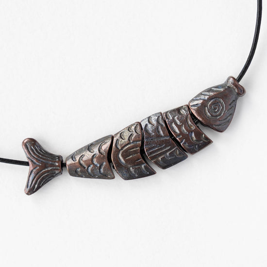 80mm Mykonos Metal Segmented Worry Fish Bead - Antique Copper - 1 Fish