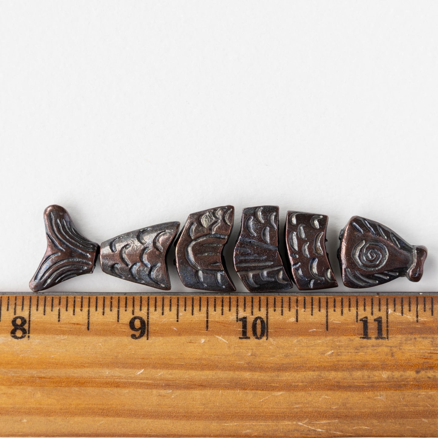 80mm Mykonos Metal Segmented Worry Fish Bead - Antique Copper - 1 Fish