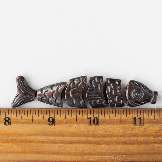 80mm Mykonos Metal Segmented Worry Fish Bead - Antique Copper - 1 Fish