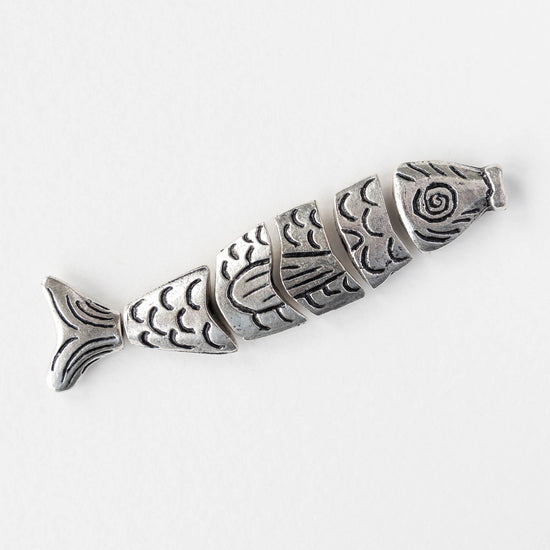 80mm Mykonos Metal Segmented Worry Fish Bead - Antique Silver - 1 Fish