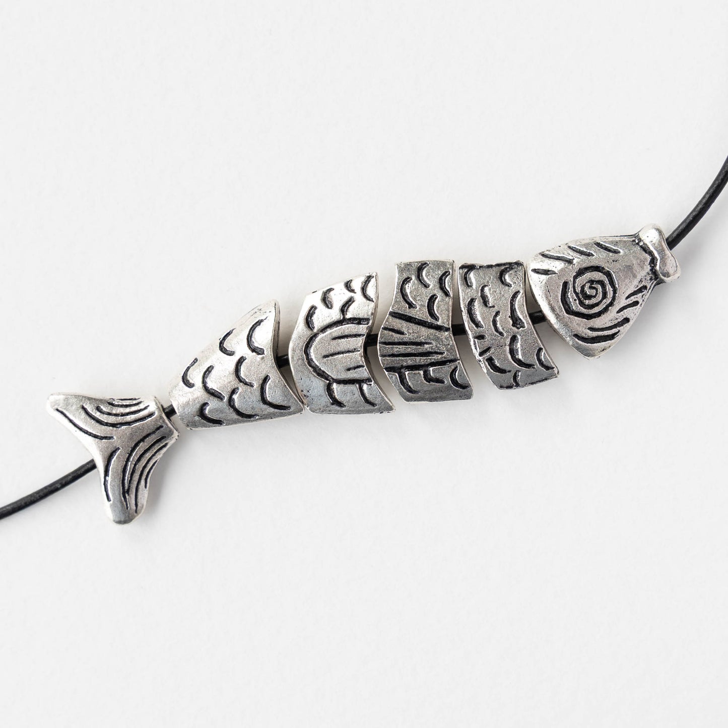 80mm Mykonos Metal Segmented Worry Fish Bead - Antique Silver - 1 Fish